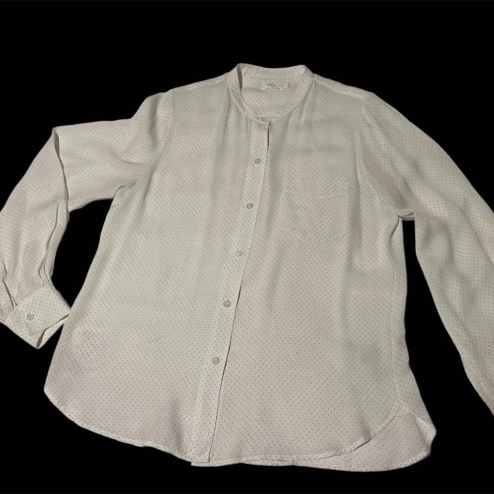 A.L.C. Silky White Blouse with Black Polka Dots